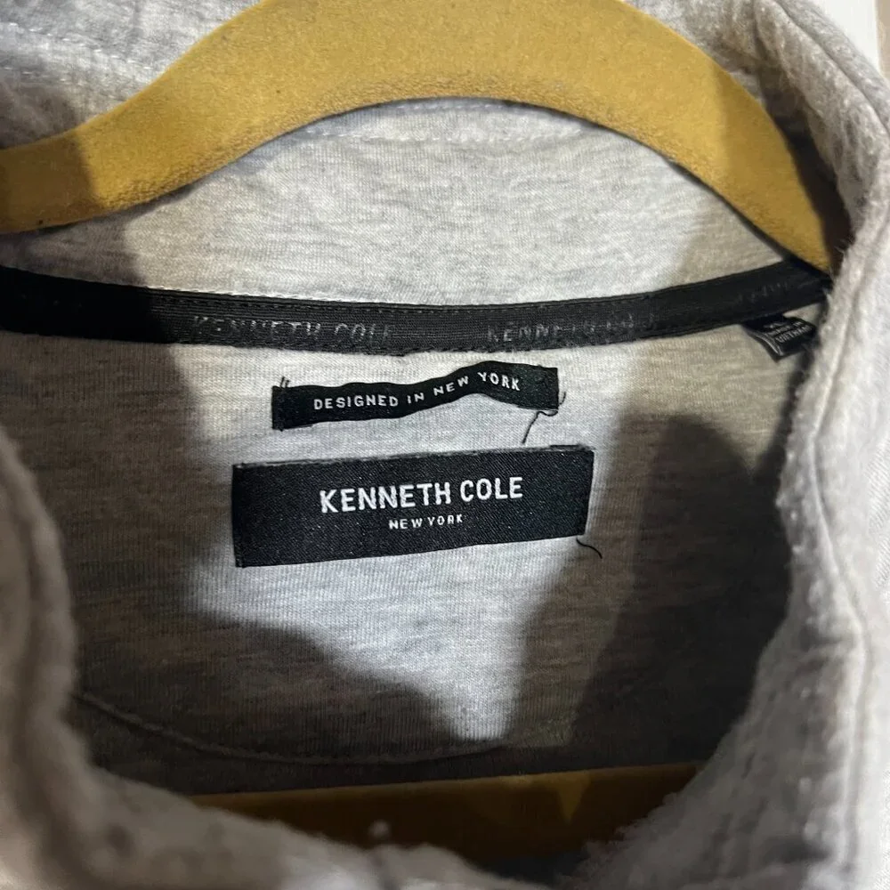 Kenneth Cole Quarter Zip Sweater Quilted Gray Button Size XL